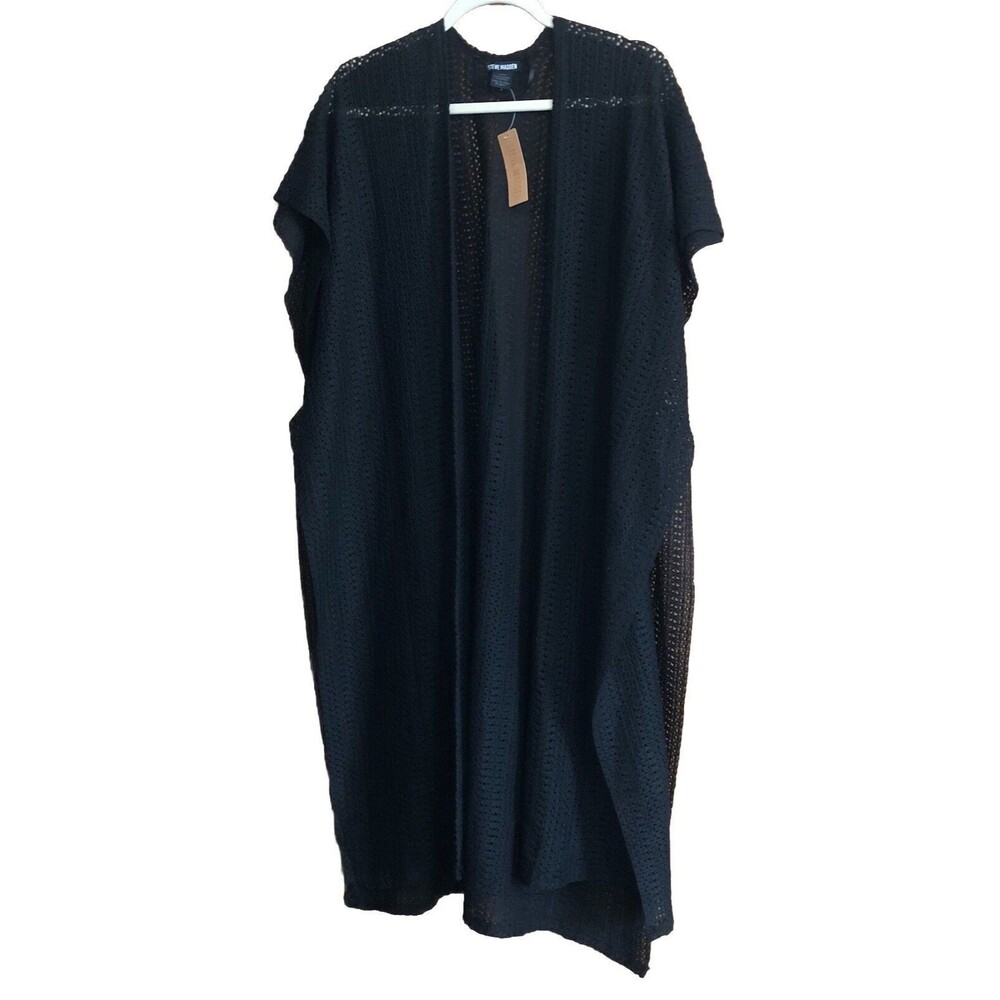 Steve Madden Women's Open Weave Short Sleeve Black Cover up OS Fits Most NWT